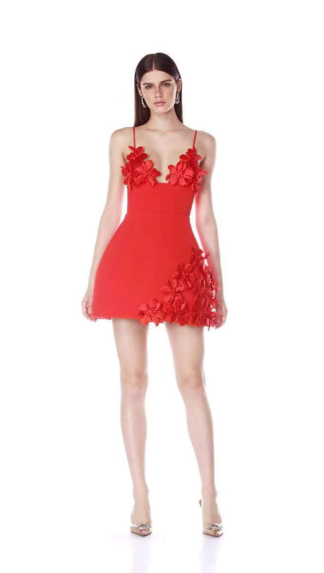 lyuba 3d flower embellished A-line mini dress - red