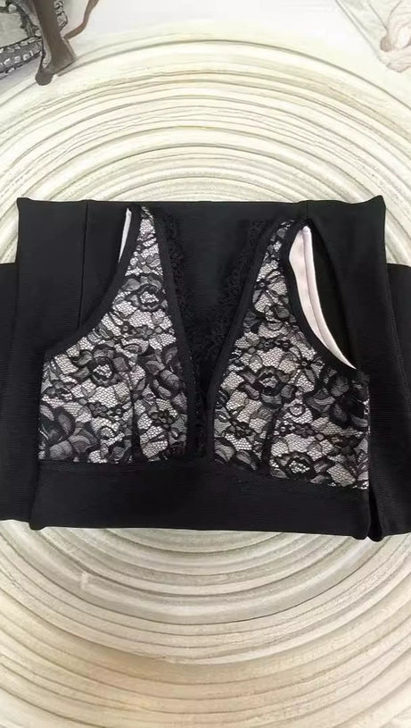 SPLIT THIGH LACE BODICE DRESS