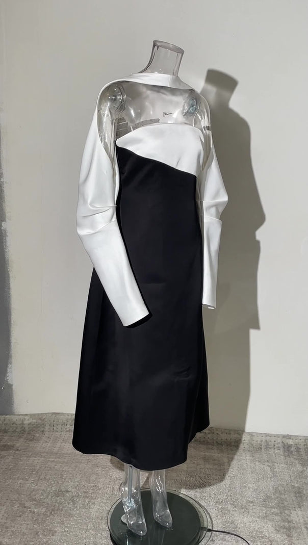 AIIZIE ARLENE BLACK LONG SLEEVED CUT OUT SILK TAFFETA MIDI DRESS - product image