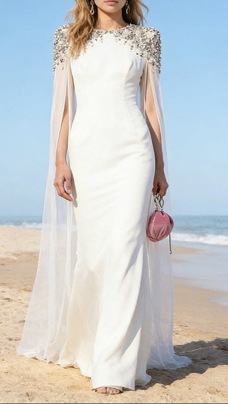 white diamond long sleeve maxi dress