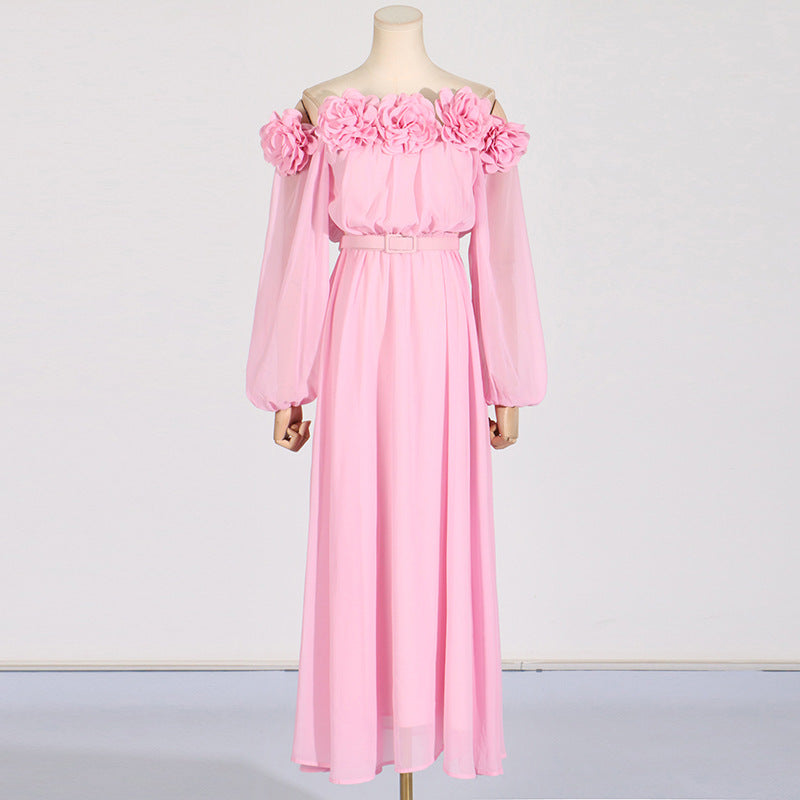 ASCELLA FLOWER SHOULDER MAXI DRESS IN PINK