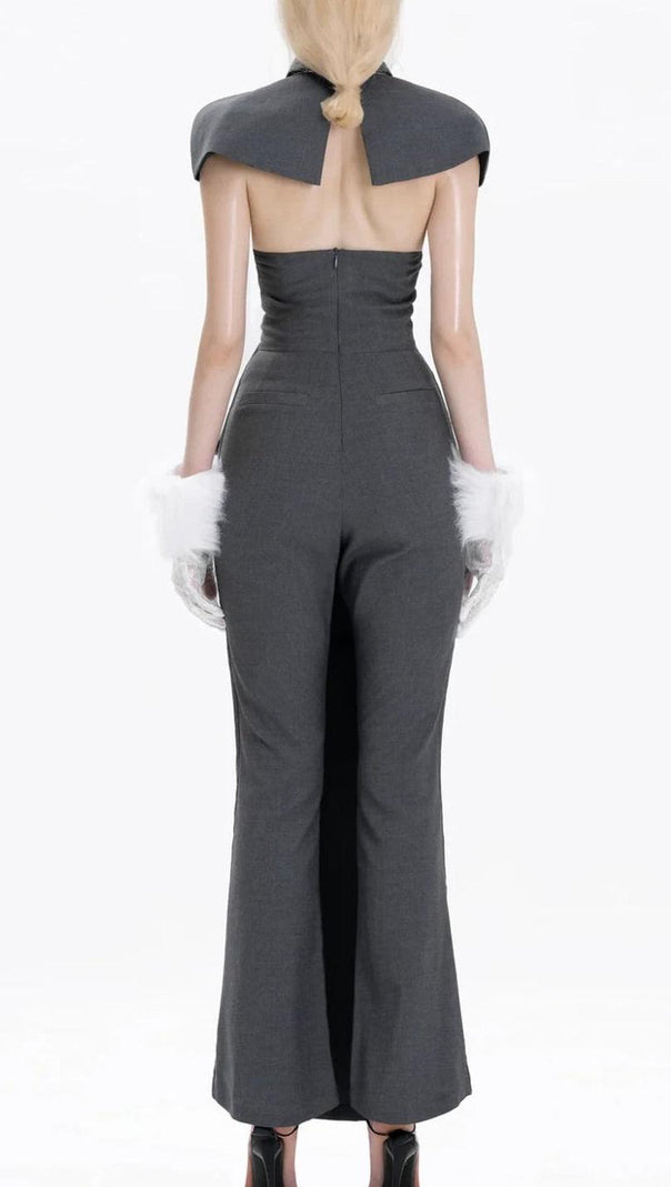 Double-breasted strapless sleeveless suit with lapel - grey