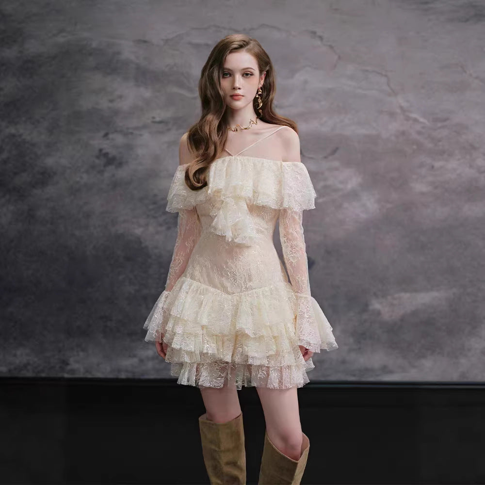 AIIZIE Elisha Off Shoulder Lace Ruffle Mini Dress - product image