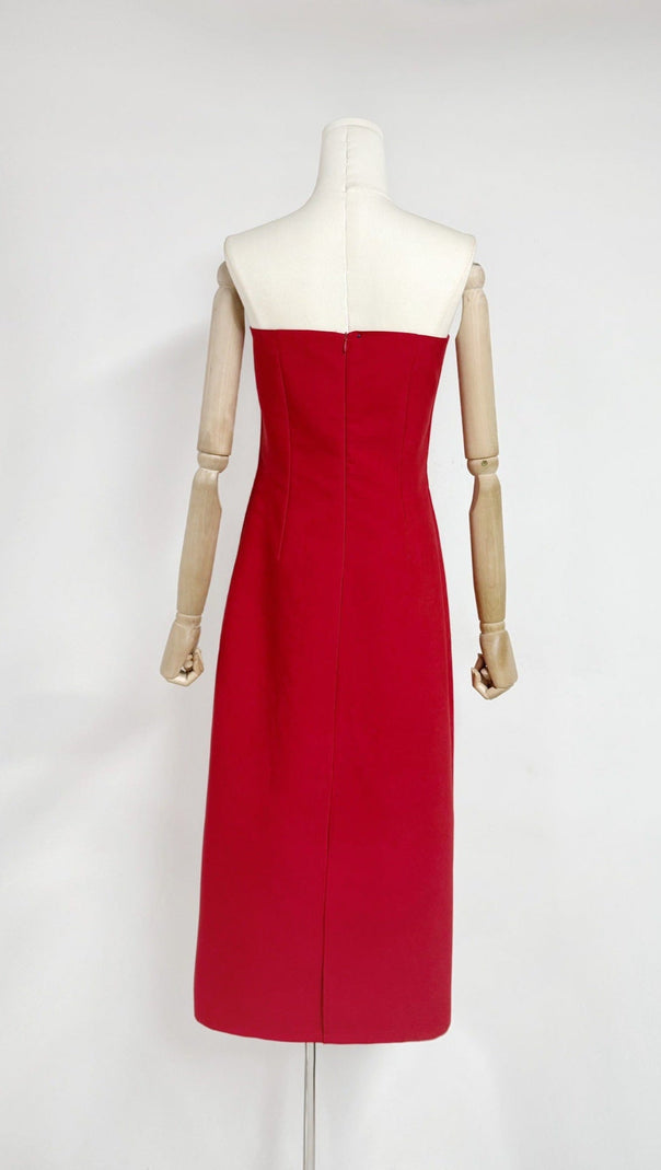 AIIZIE SUZANNE APPLIQUÉ FLORAL BUSTIER MAXI DRESS IN RED - product image