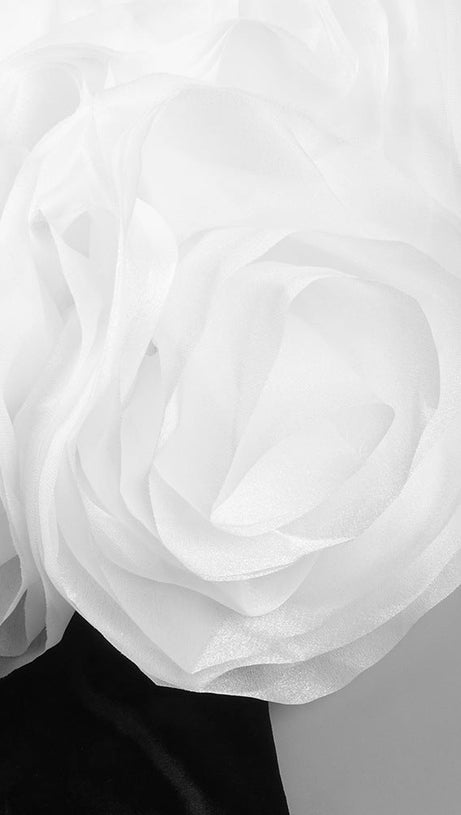 TINA WHITE 3D FLOWERS STRAPLESS BLACK MINI DRESS