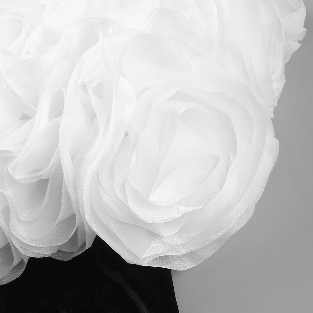 TINA WHITE ABITO CORTO NERO SENZA SPALLINE CON FIORI 3D