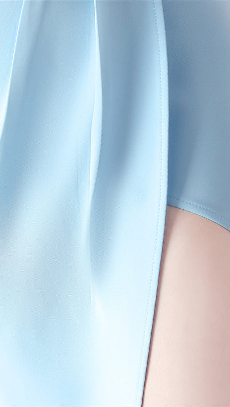 DEBBY BLUE ONE SHOULDER FLOWER CUT OUT SLIT MAXI DRESS