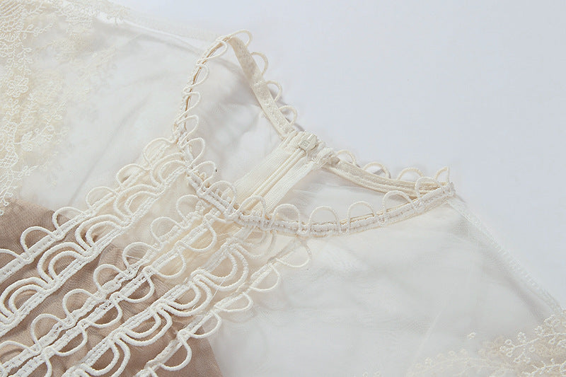 A-LINE SLEEVELESS LACE TEMPERAMENT EMBROIDERED COURT MIDI DRESS