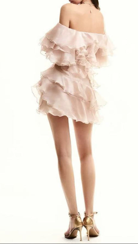 Delia – Minikleid mit Rüschenverzierung in Beige