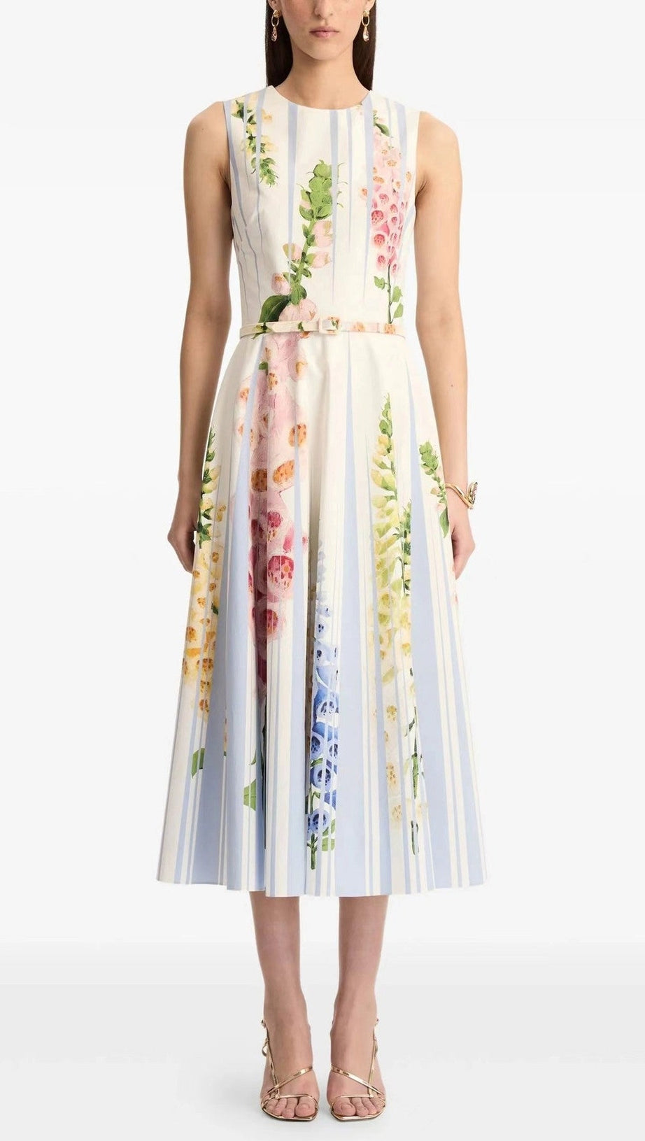 multicolor floral print sleeveless vacation midi dress