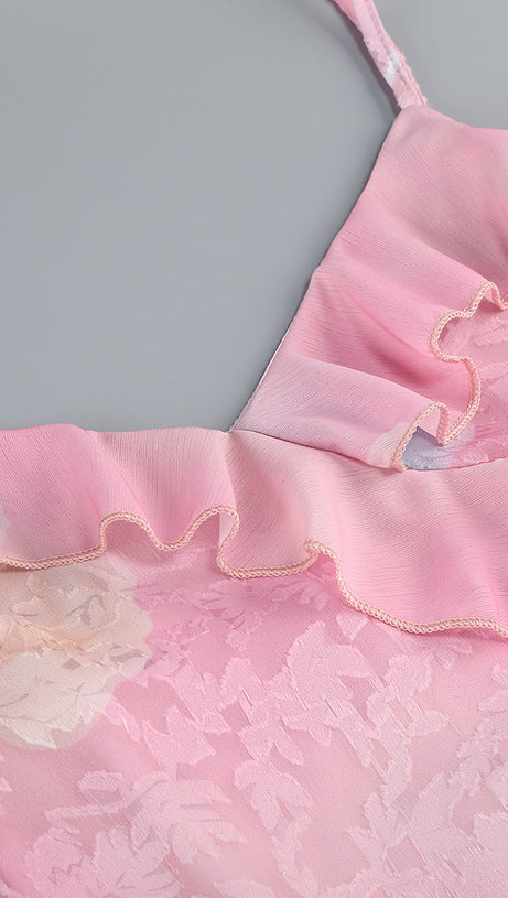 Gerüschtes, farbiges Camisole-Midikleid in Pink