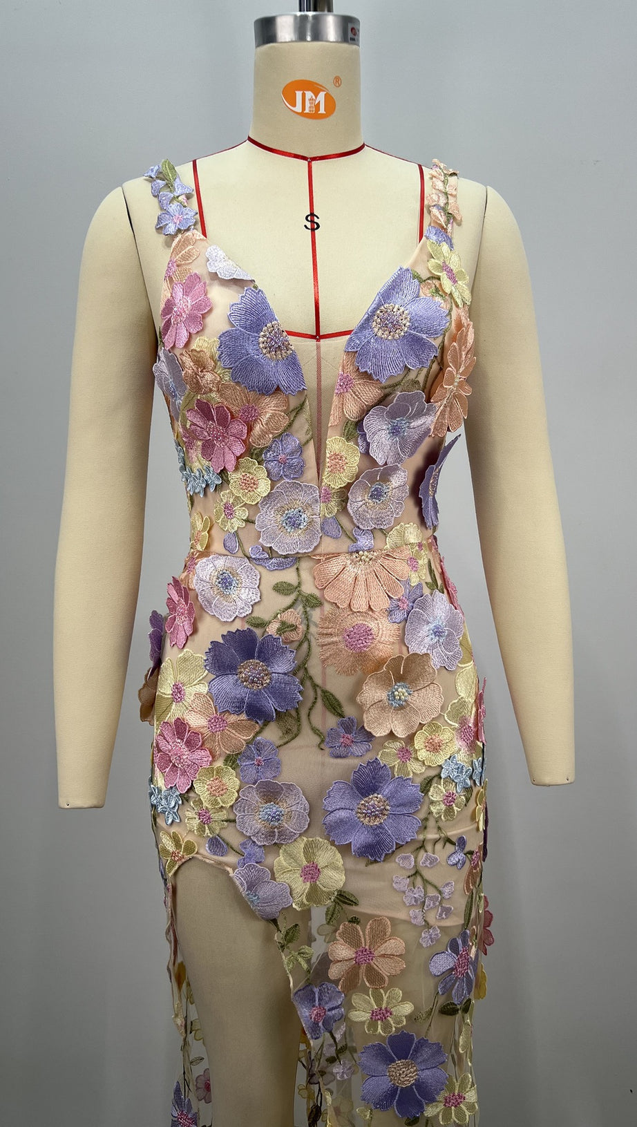 Maxikleid mit Blumenstickerei Lavendel