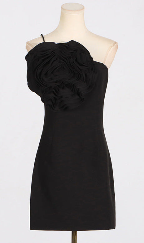 AMITY ONE-SHOULDER-MINIKLEID MIT BLUMENAPPLIKATIONEN IN SCHWARZ