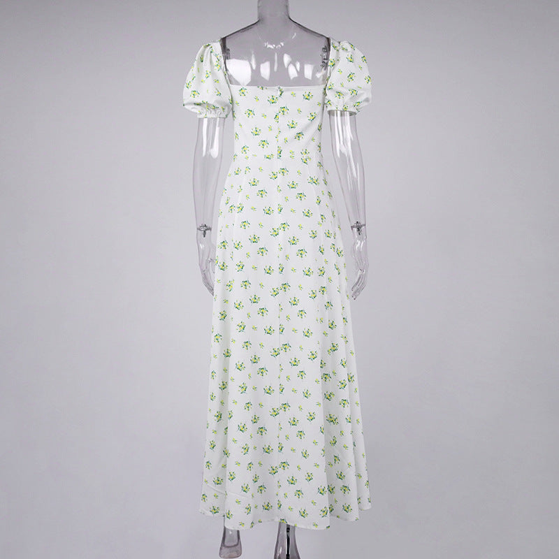 ABITO MIDI BIANCO VINTAGE CON MANICHE A SBUFFO E FIORI 