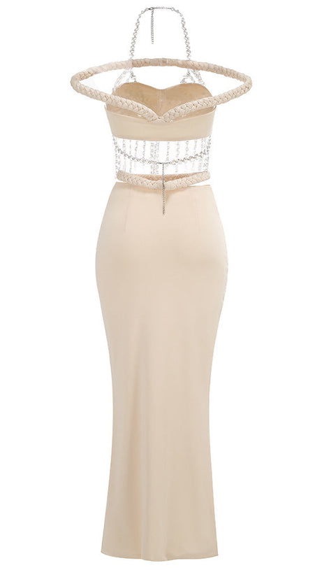 Fischschwanzrock-Set mit Kristallkettenverzierung in Aprikose