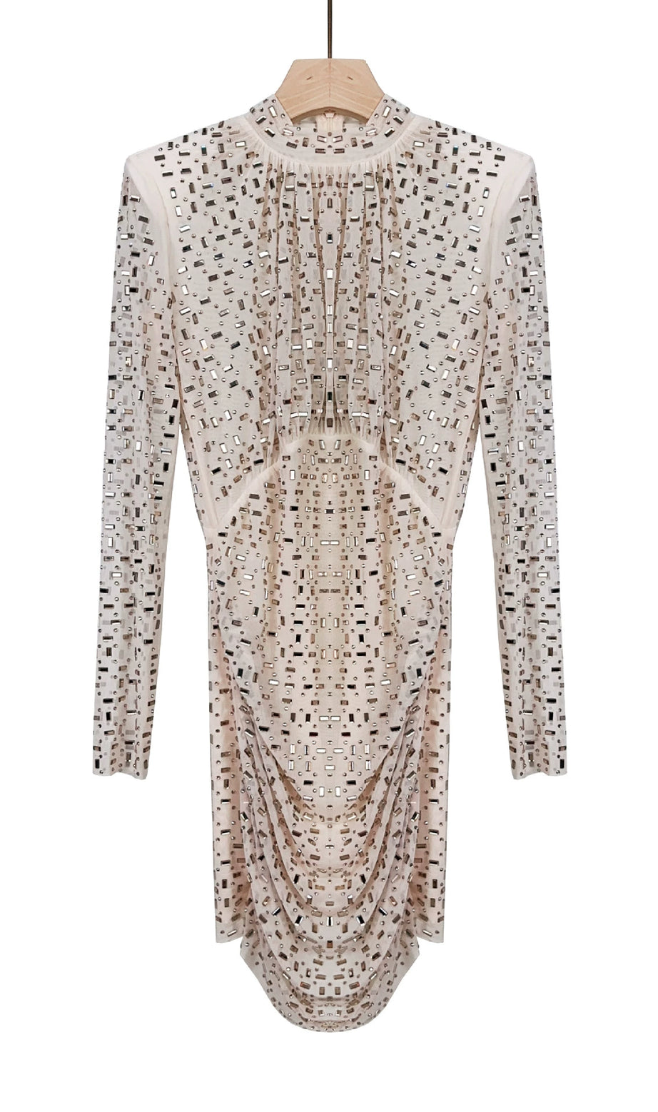 ALTHEA CHAMPAGNE RHINESTONE MESH MINI DRESS