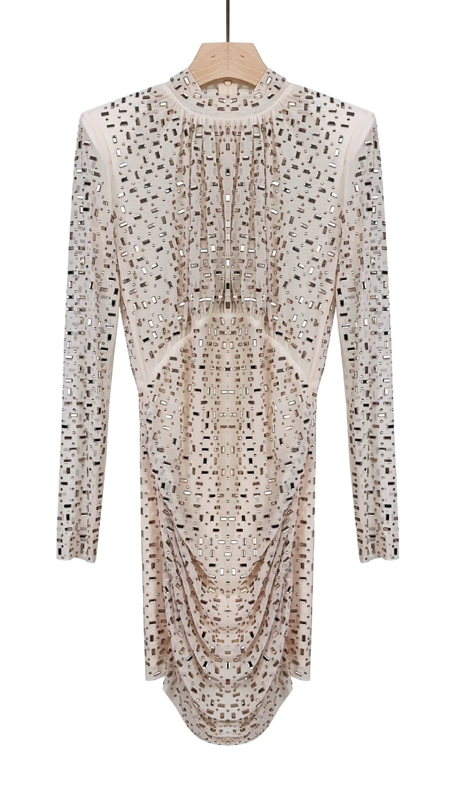 ALTHEA CHAMPAGNE RHINESTONE MESH MINI DRESS
