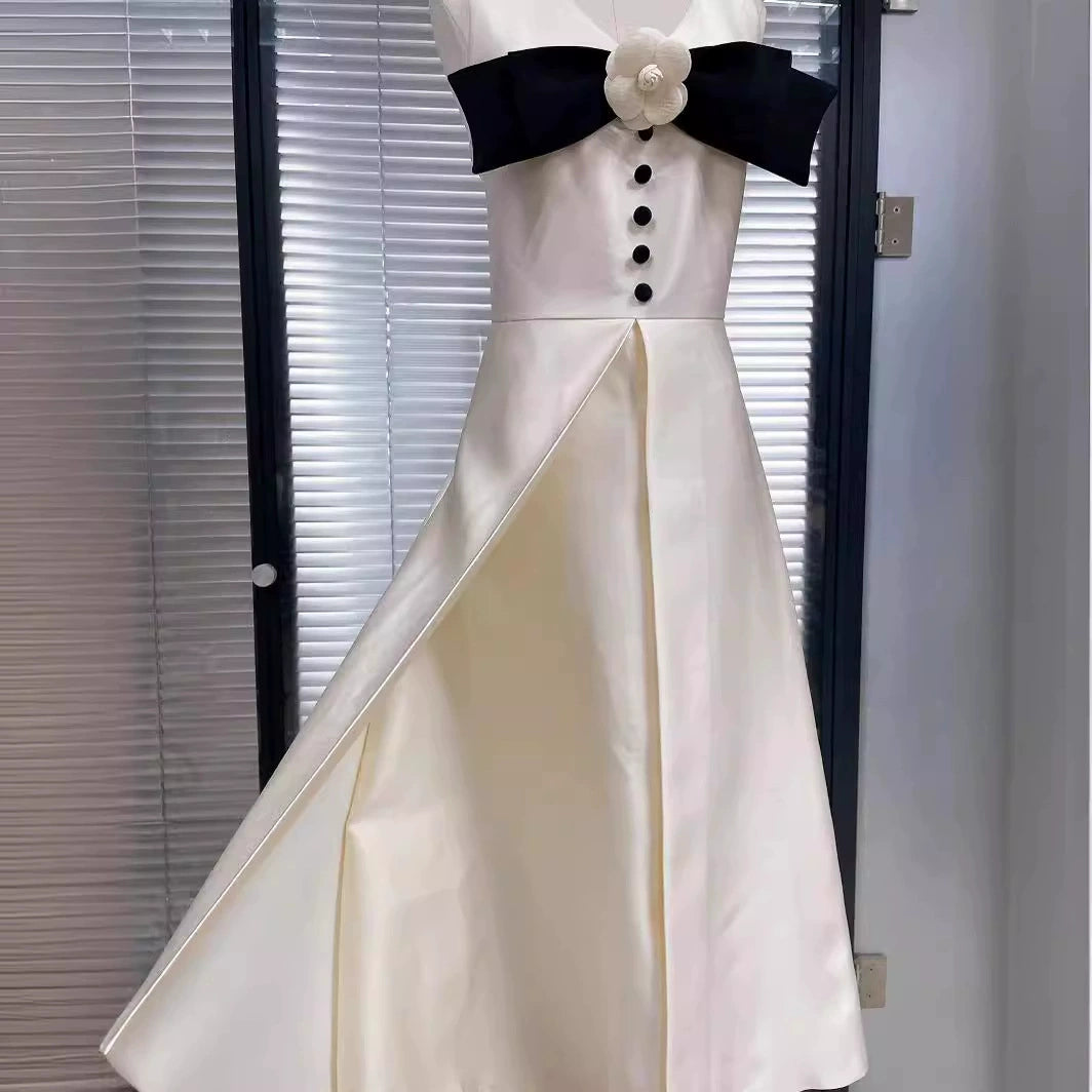 AIIZIE FLOWER EMBELLISHED BOW MIDI DRESS IN WHITE - product image
