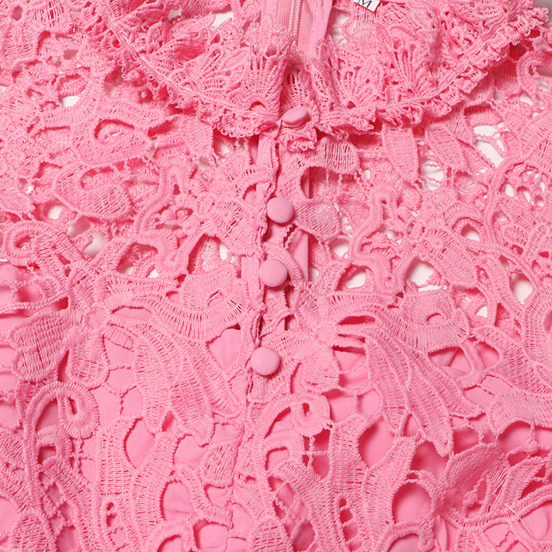 TARA PINK MIDIKLEID MIT LANGEN ÄRMELN UND STICKEREI