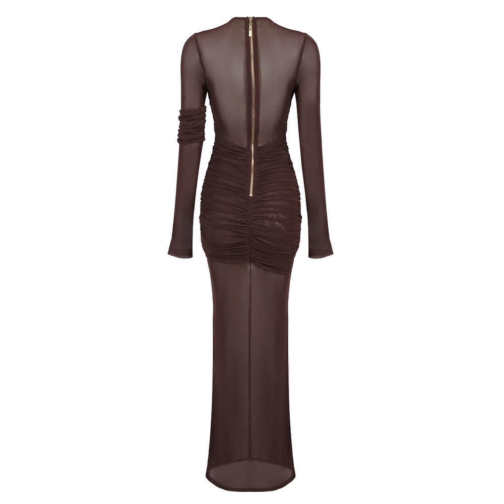 AIIZIE LONG SLEEVE MESH INSERT DRAPED MAXI DRESS - product image