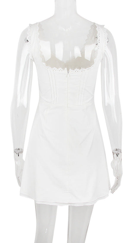 WHITE PIN TUCK MINI DRESS