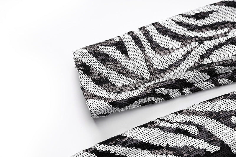 SHORT TWO-TONE ZEBRA SEQUIN MINI DRESS