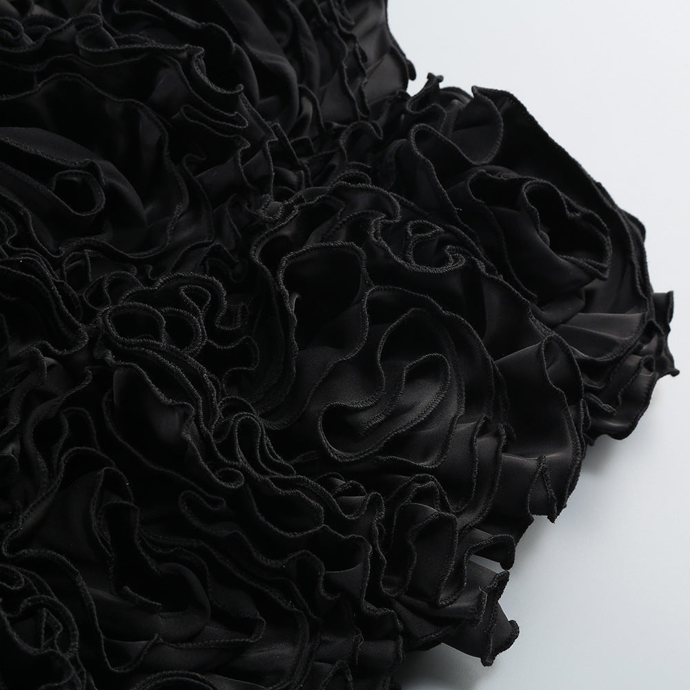 AIIZIE VELVET CORSET FLORAL MINI SKIRT SUIT IN BLACK - product image