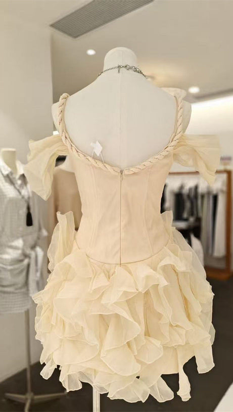 victoria off-shoulder puffy mini dress - beige