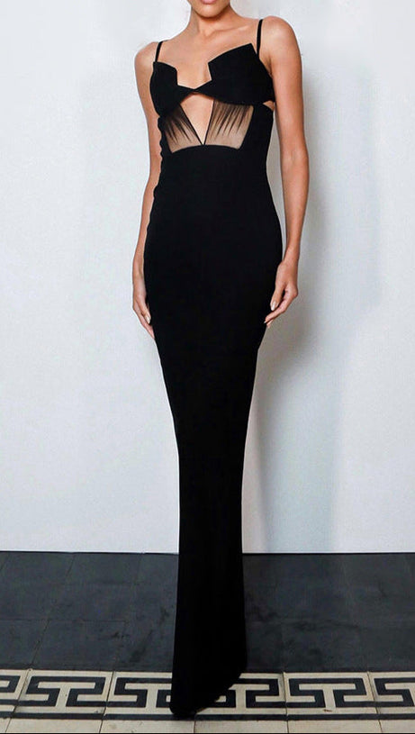 Gestricktes Bandage-Maxikleid mit Schlitz hinten in Schwarz