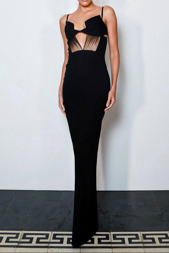 AIIZIE BACK SLIT KNITTED BANDAGE MAXI DRESS IN BLACK - product image