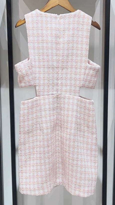 SLEEVELESS CUTOUT PINAFORE MINI DRESS IN LIGHT PINK