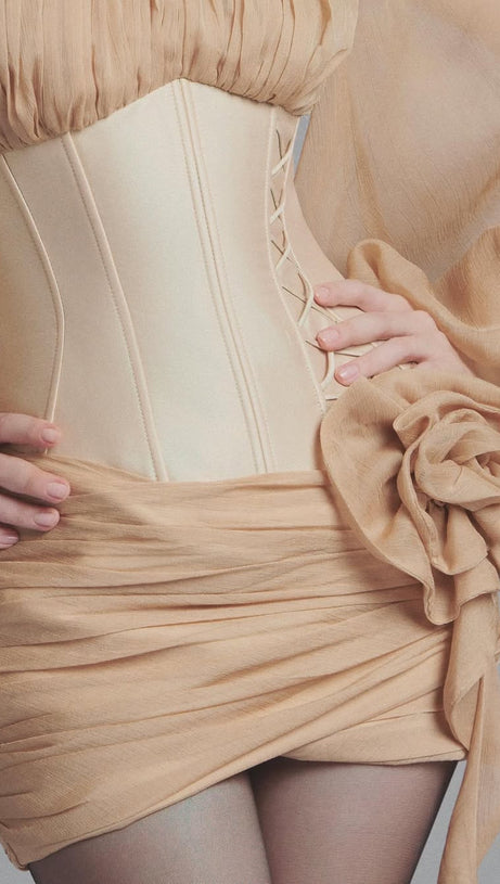 Korsett-Minikleid mit Blumenapplikation in Nude