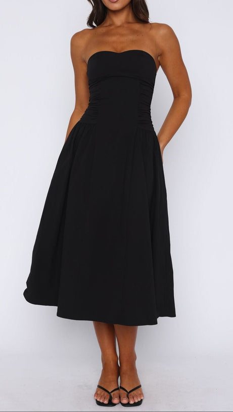 ABITO MIDI SANDRA SENZA SPALLINE IN NERO