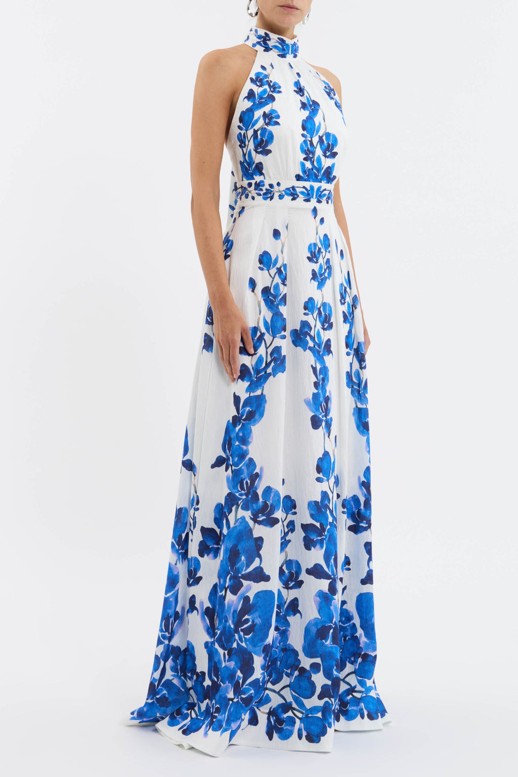 Ashley – Maxikleid mit Orchideen-Print in Weiß