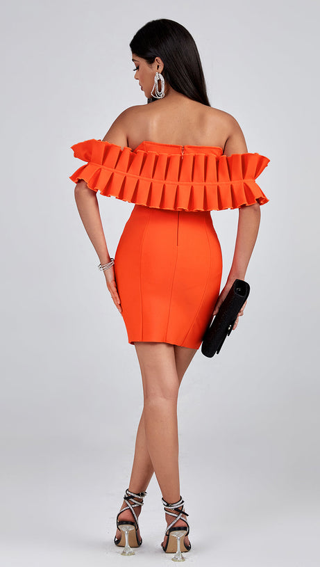 MINI ABITO BENDAGGIO CON SPALLE SCOPERTE IN ARANCIONE