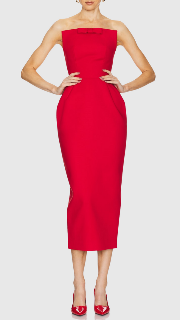 AIIZIE AMANDA BOW STRAPLESS MAXI DRESS IN RED - product image