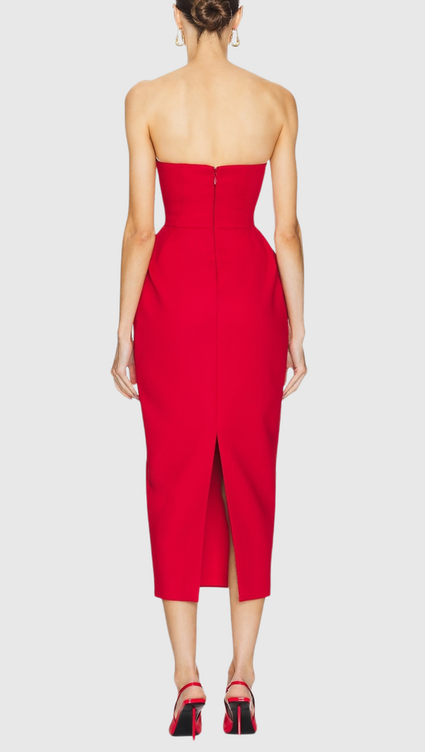 AIIZIE AMANDA BOW STRAPLESS MAXI DRESS IN RED - product image