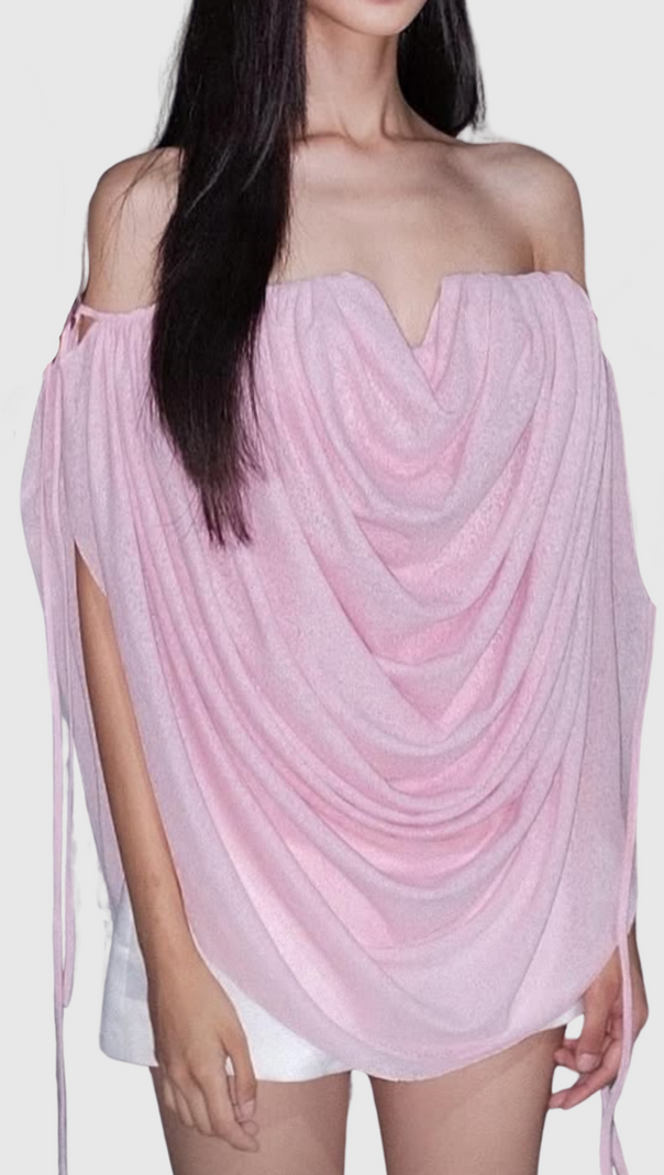 AIIZIE ODRUTA OFF SHOULDER DRAPED TOP IN PINK - product image