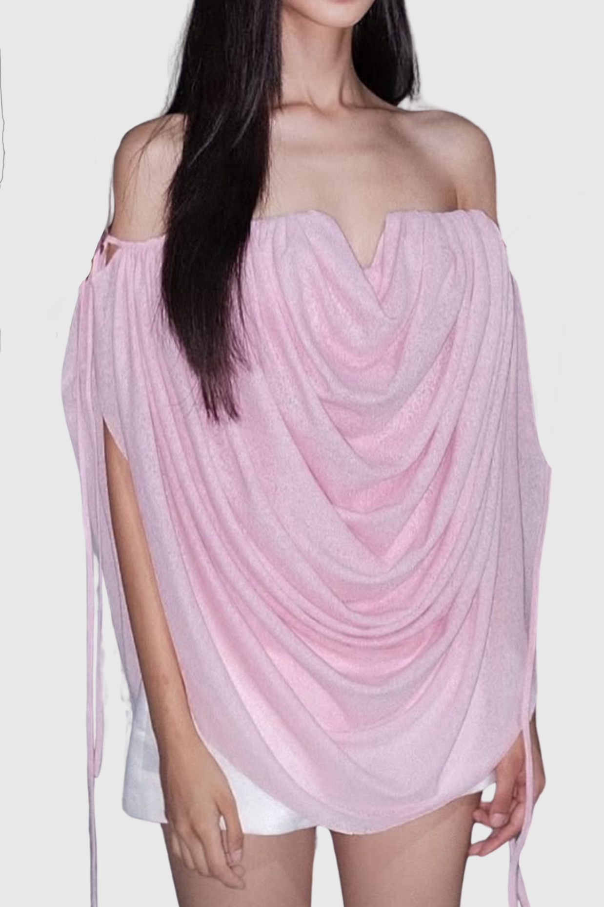 Odruta Off Shoulder Draped Top in Pink