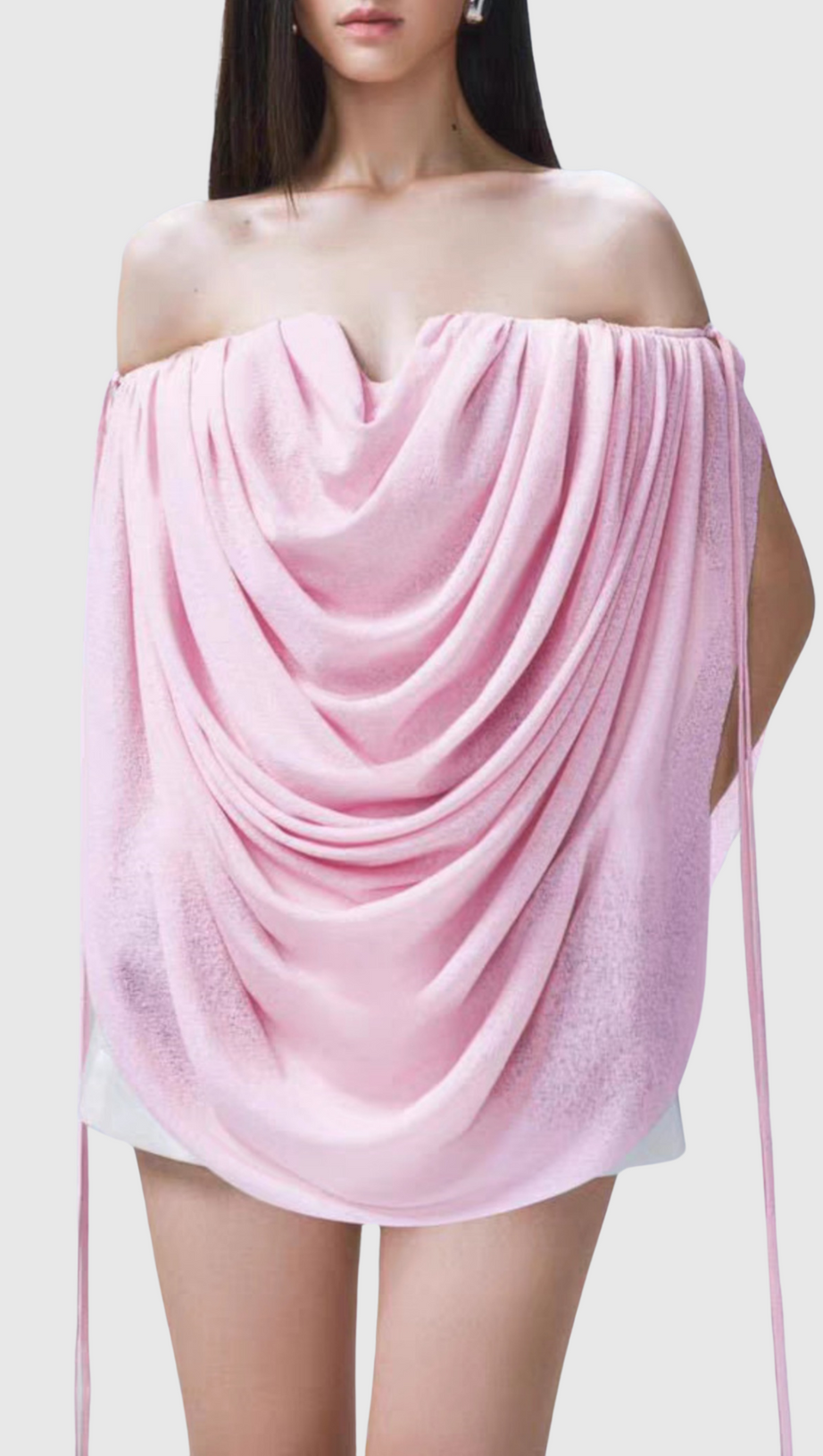 ODRUTA OFF SHOULDER DRAPED TOP IN PINK