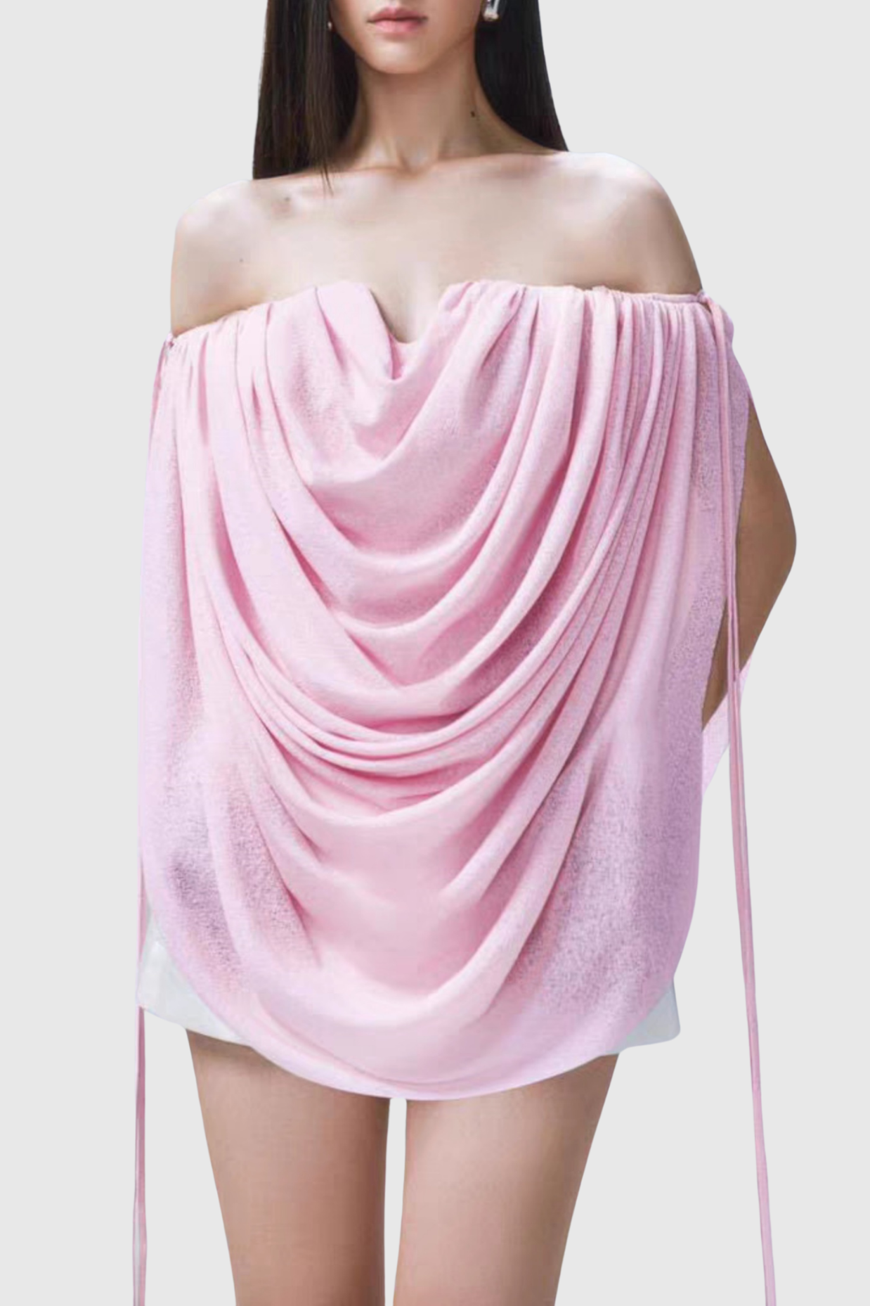ODRUTA OFF SHOULDER DRAPED TOP IN PINK