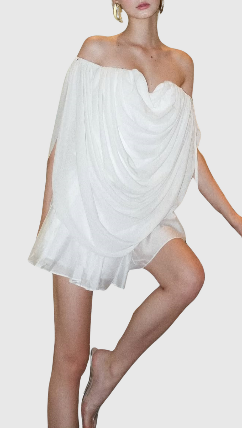 ODRUTA OFF SHOULDER DRAPED TOP IN WHITE