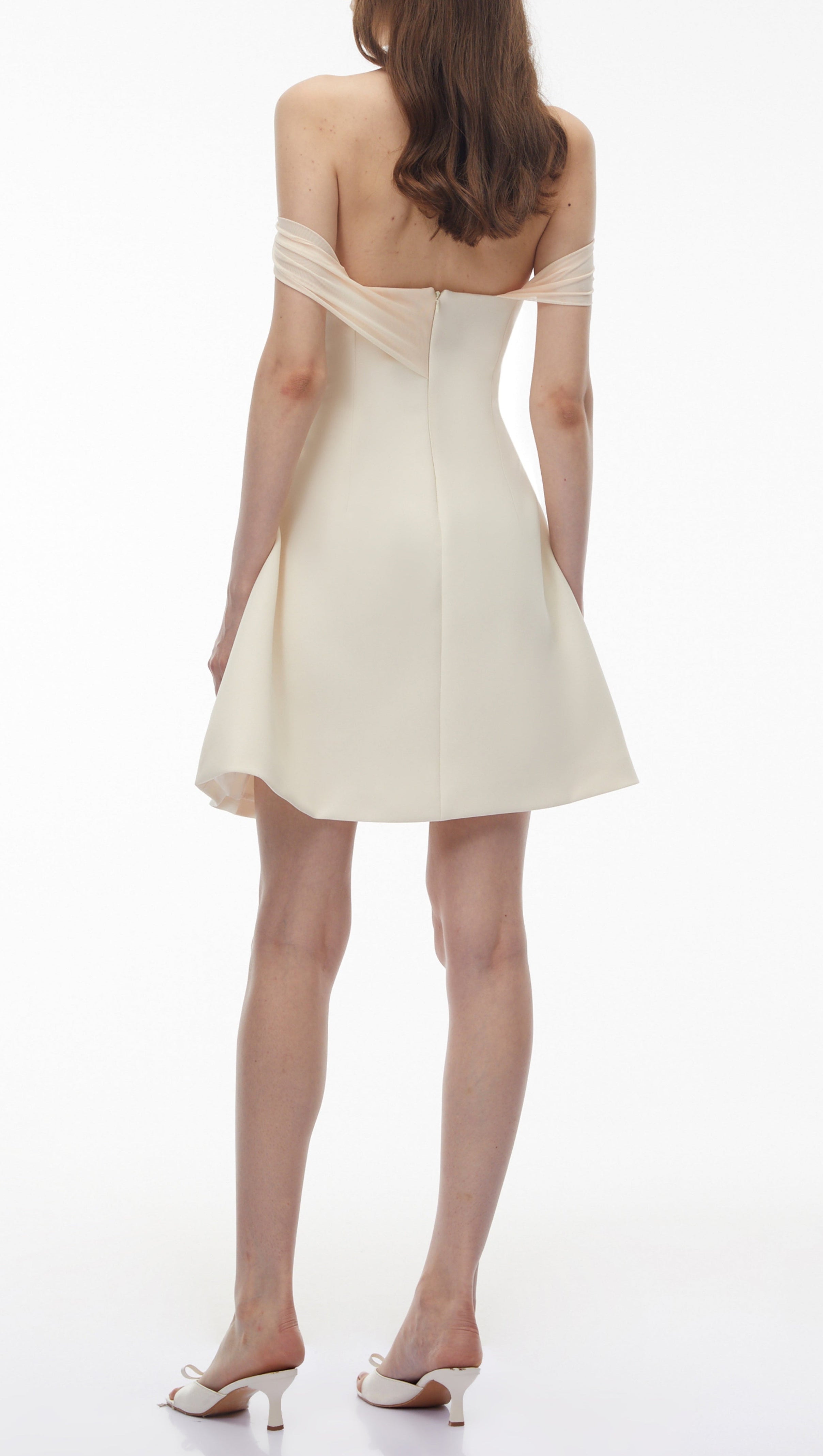 AIIZIE Oenone White Off Shoulder Mini Dress with Twist Front - product image
