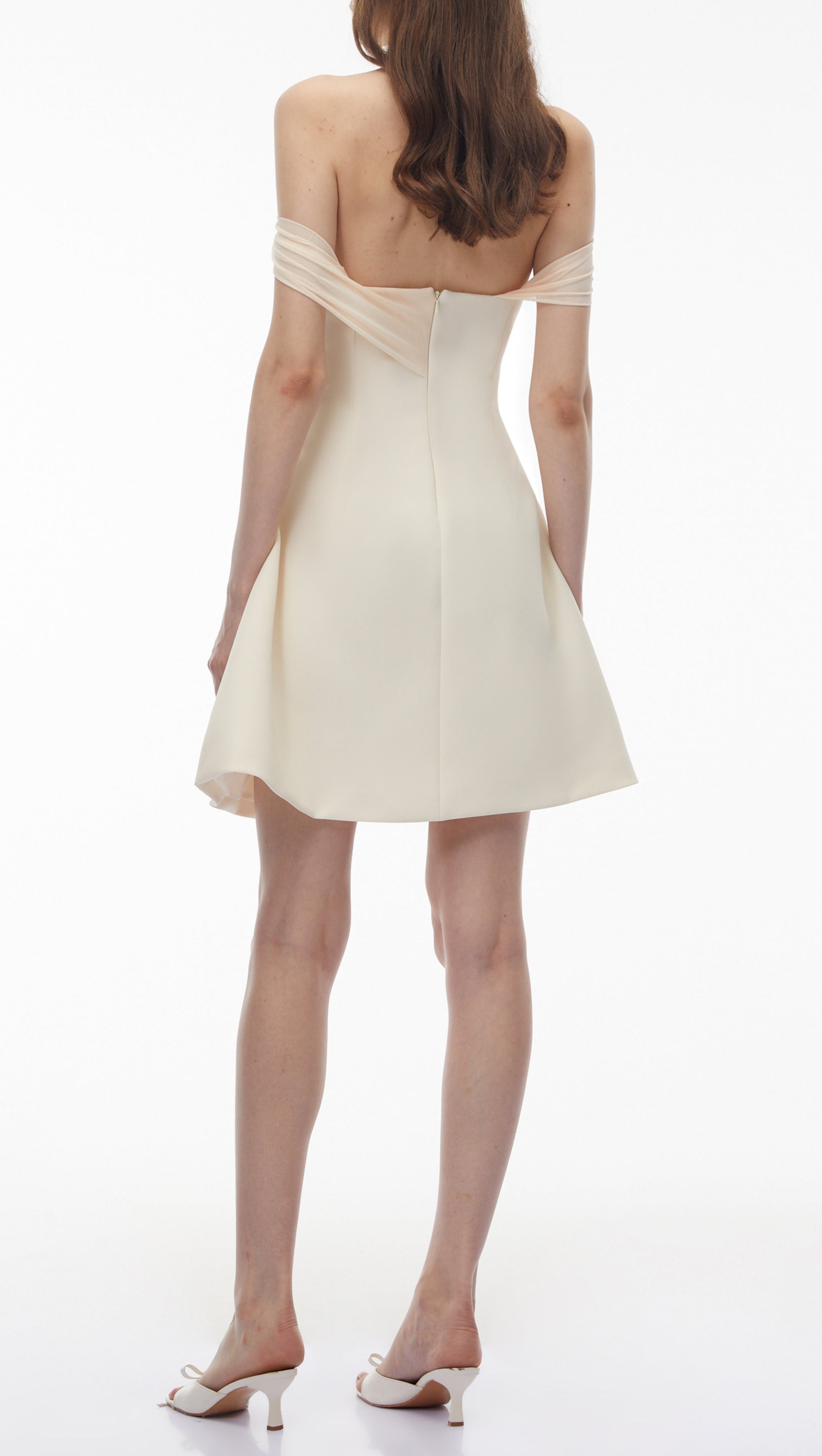 Oenone White Off Shoulder Mini Dress with Twist Front