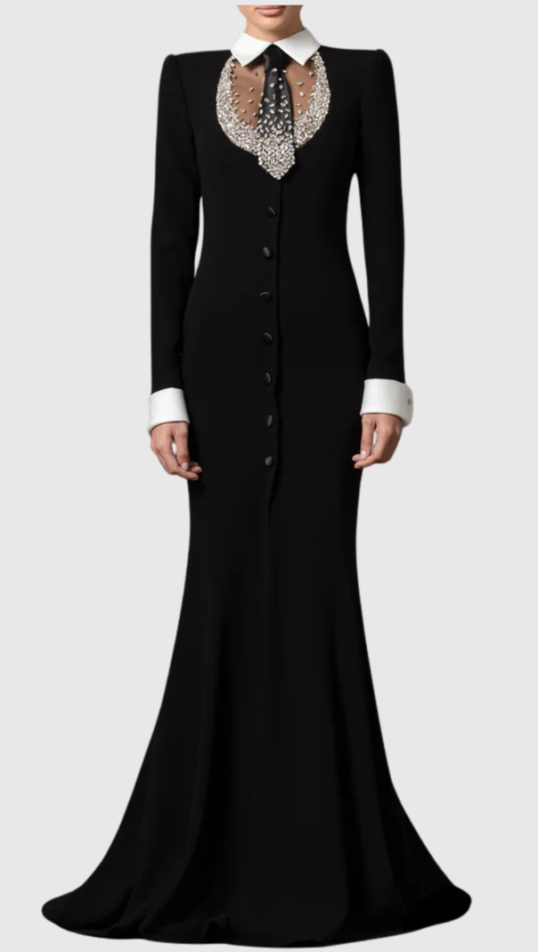 AIIZIE lorraine Tie Crystal Embellished Maxi Dress - black - product image