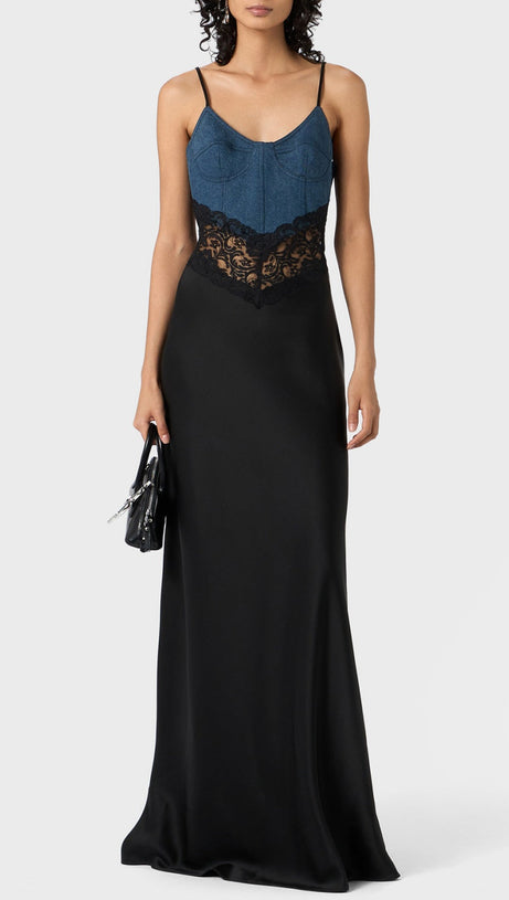 ABITO LUNGO IN RASO DI PIZZO DENIM OLATHE