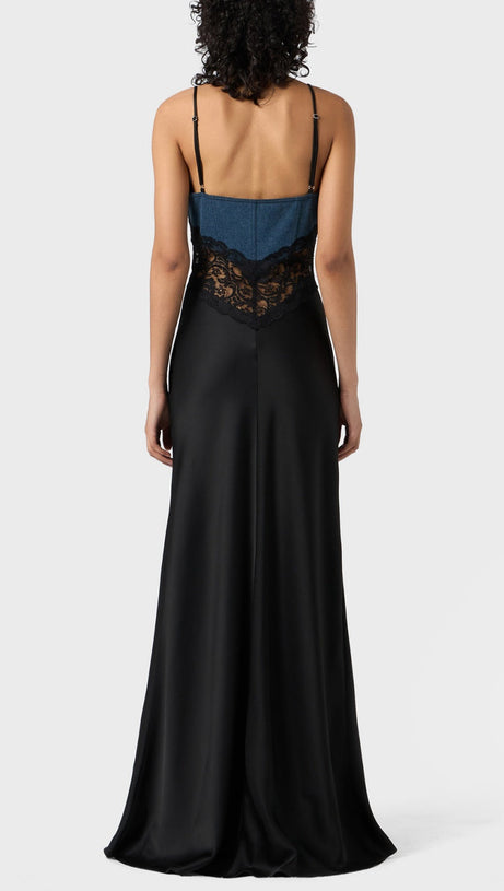 ABITO LUNGO IN RASO DI PIZZO DENIM OLATHE