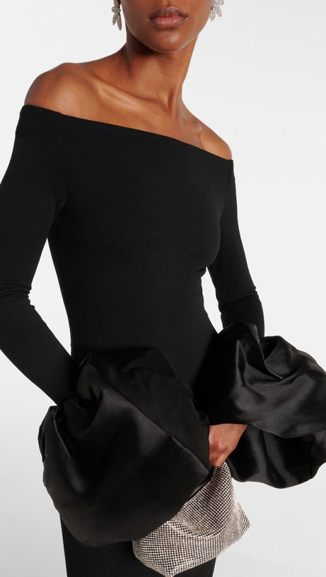 OLINDAN OFF SHOULDER MAXI DRESS IN BLACK