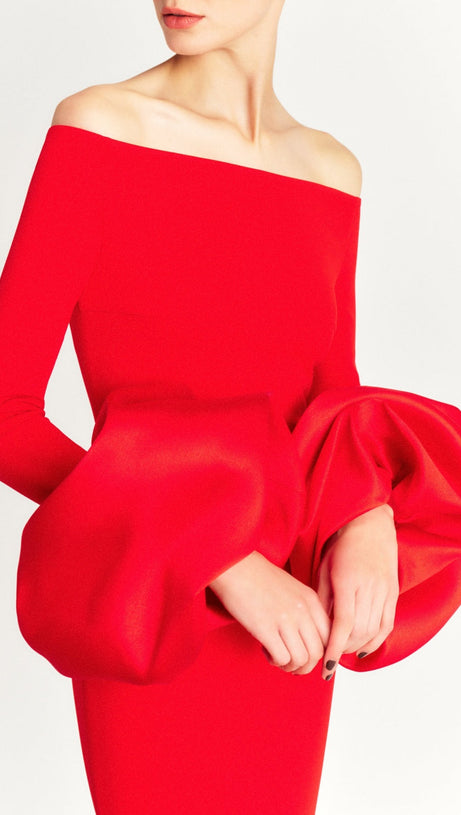 OLINDAN OFF SHOULDER MAXI DRESS IN RED