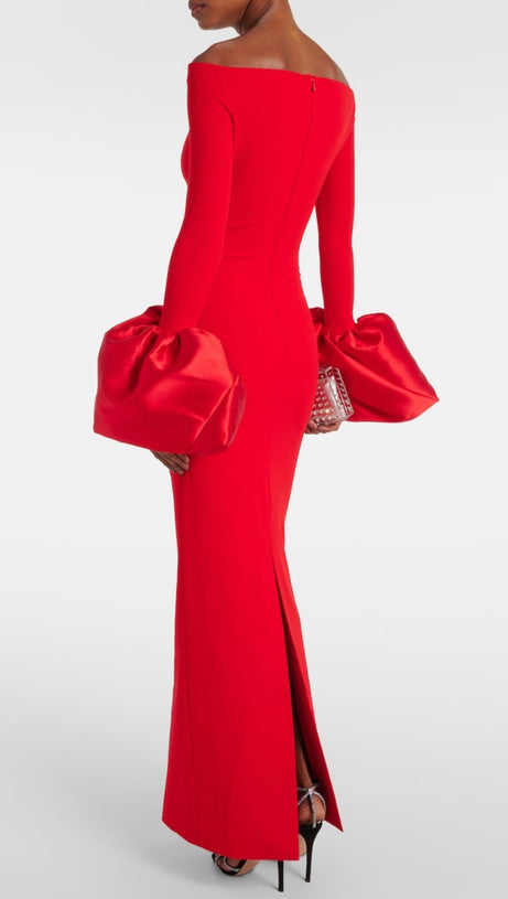OLINDAN OFF SHOULDER MAXI DRESS IN RED